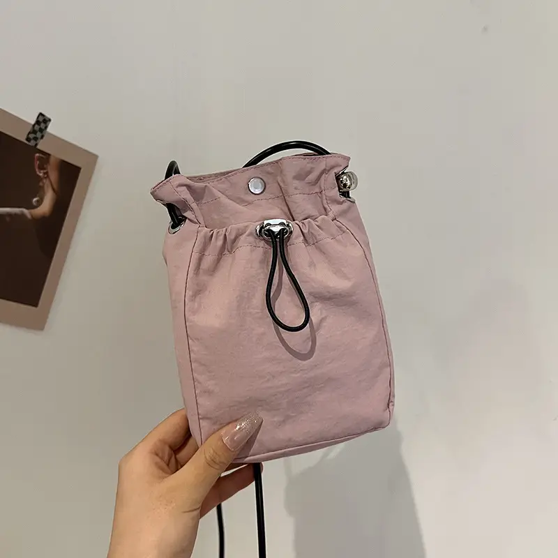 Women's Pink Drawstring Mini Phone Bag Canvas - Image 10
