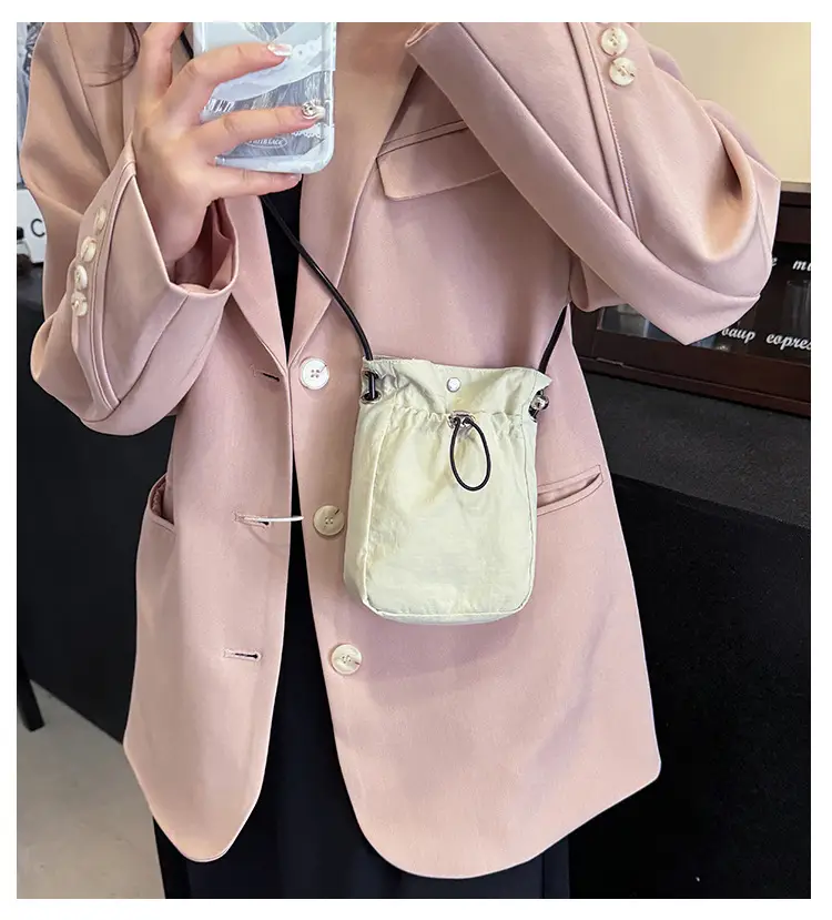 Women's Pink Drawstring Mini Phone Bag Canvas — feature 1