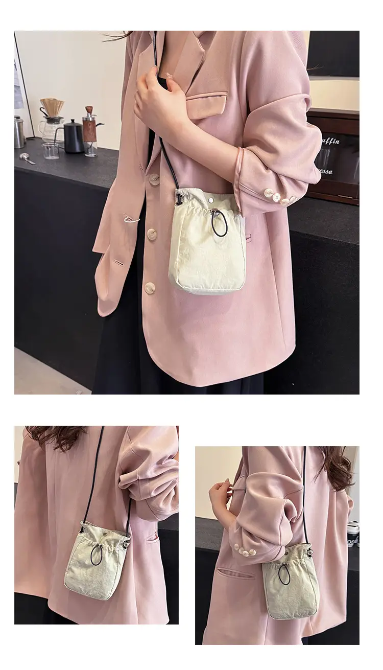 Women's Pink Drawstring Mini Phone Bag Canvas — feature 13