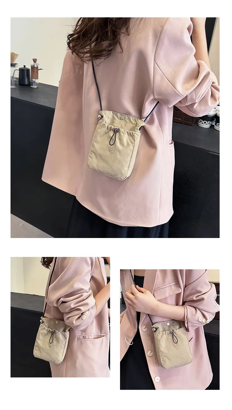 Women's Pink Drawstring Mini Phone Bag Canvas — feature 14