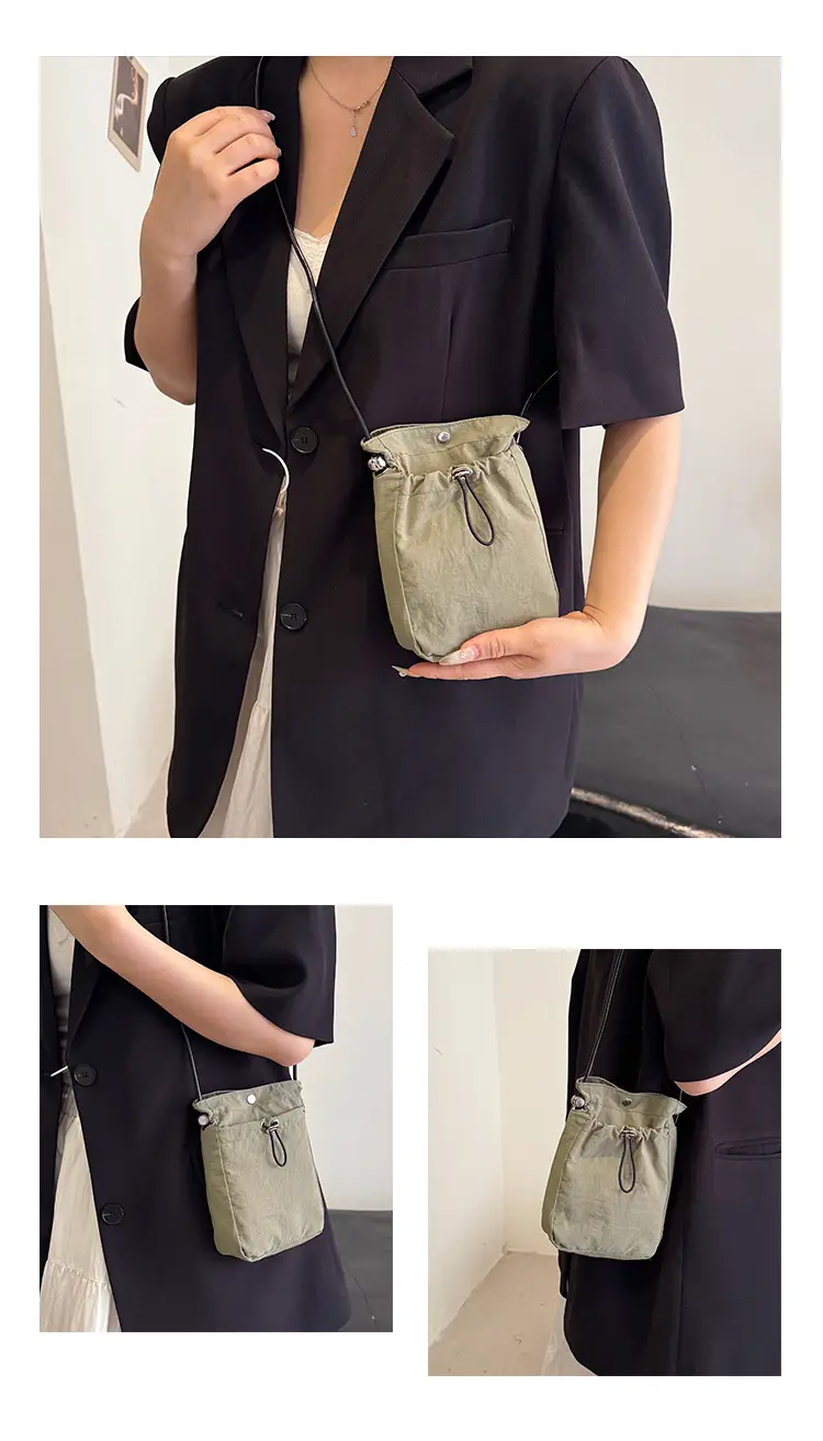 Women's Pink Drawstring Mini Phone Bag Canvas — feature 16