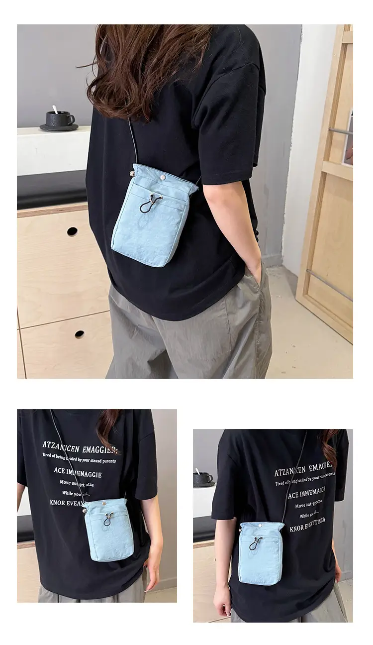 Women's Pink Drawstring Mini Phone Bag Canvas — feature 17