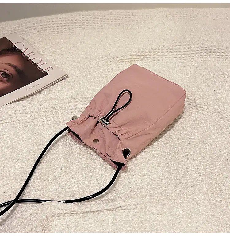 Women's Pink Drawstring Mini Phone Bag Canvas — feature 19