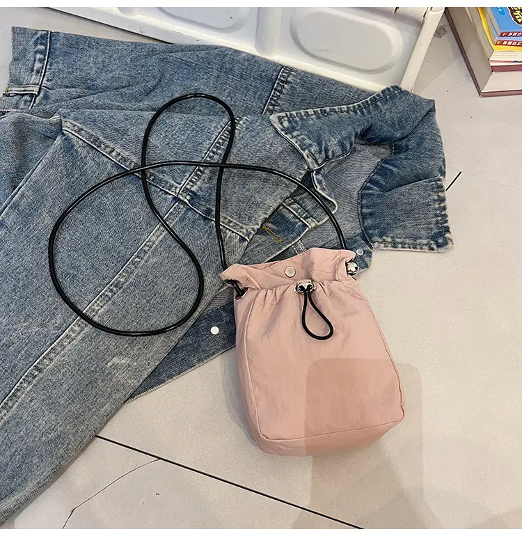 Women's Pink Drawstring Mini Phone Bag Canvas — feature 28