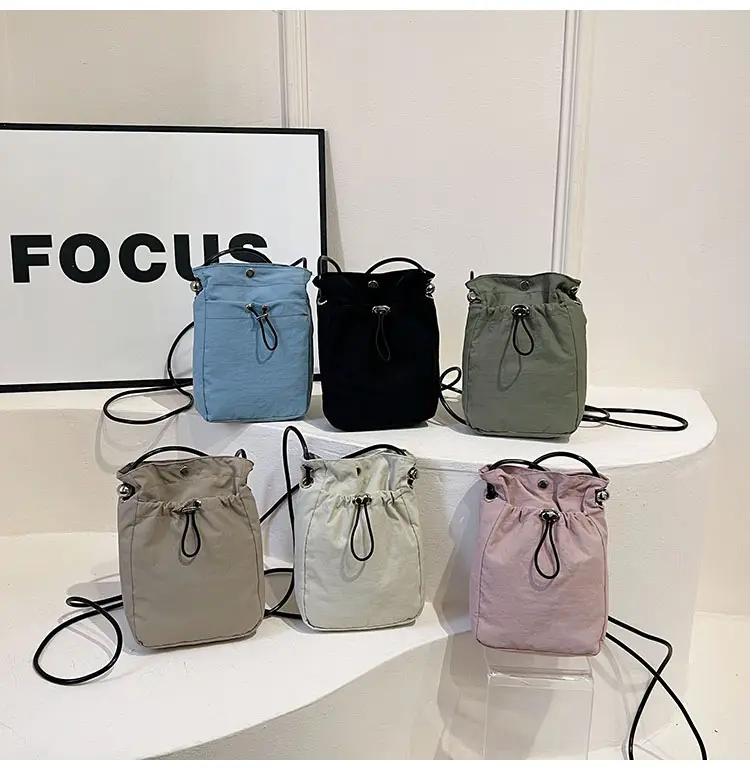 Women's Pink Drawstring Mini Phone Bag Canvas — feature 34