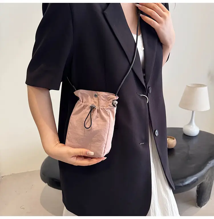 Women's Pink Drawstring Mini Phone Bag Canvas — feature 37