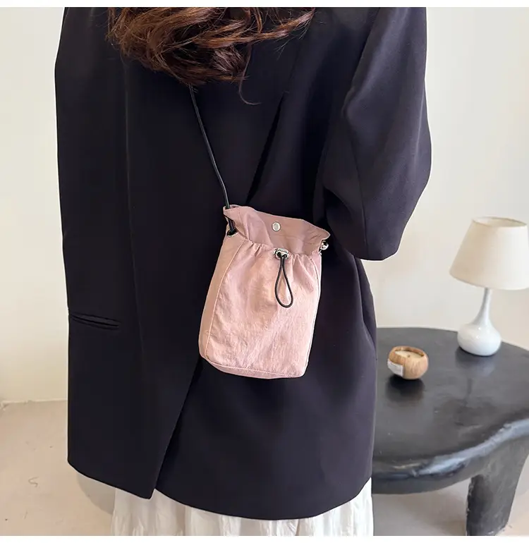 Women's Pink Drawstring Mini Phone Bag Canvas — feature 38