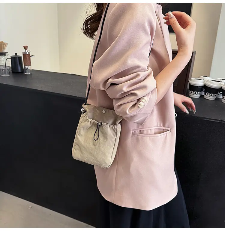 Women's Pink Drawstring Mini Phone Bag Canvas — feature 41
