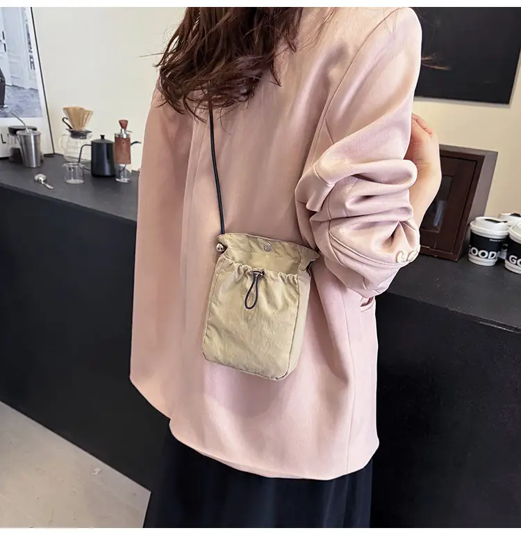 Women's Pink Drawstring Mini Phone Bag Canvas — feature 42