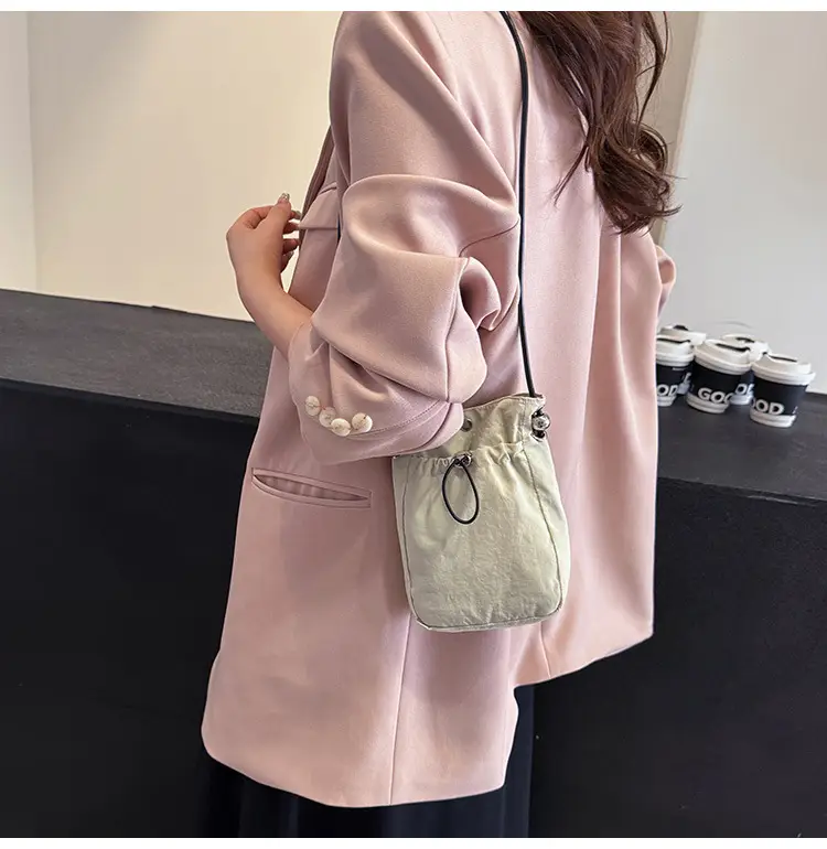Women's Pink Drawstring Mini Phone Bag Canvas — feature 44