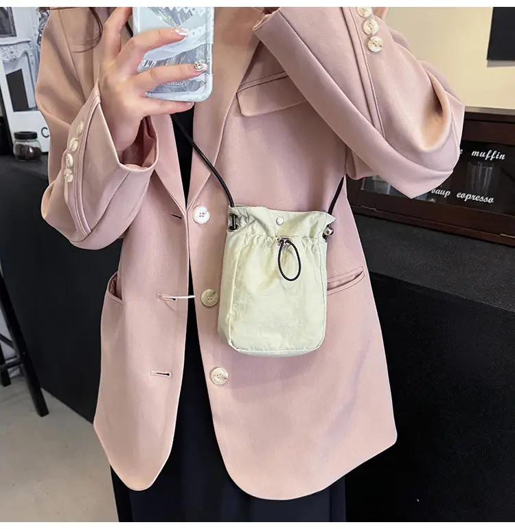 Women's Pink Drawstring Mini Phone Bag Canvas — feature 45