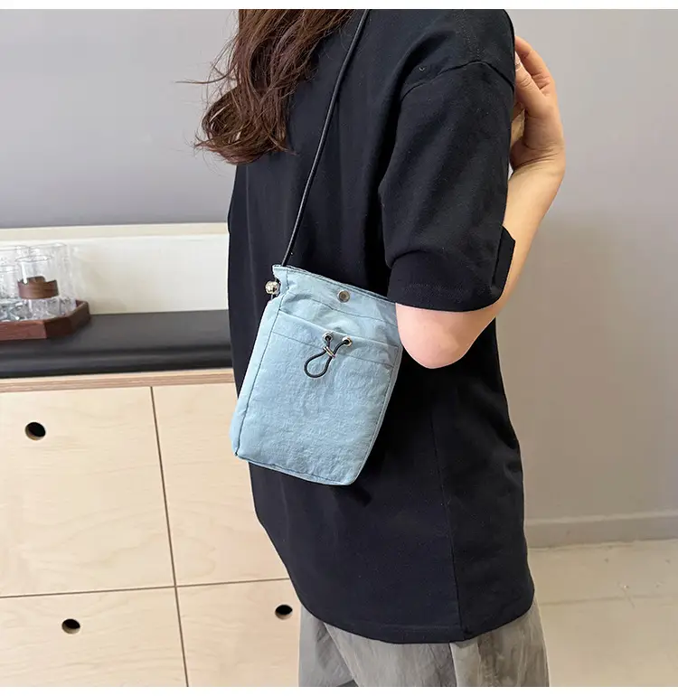 Women's Pink Drawstring Mini Phone Bag Canvas — feature 47