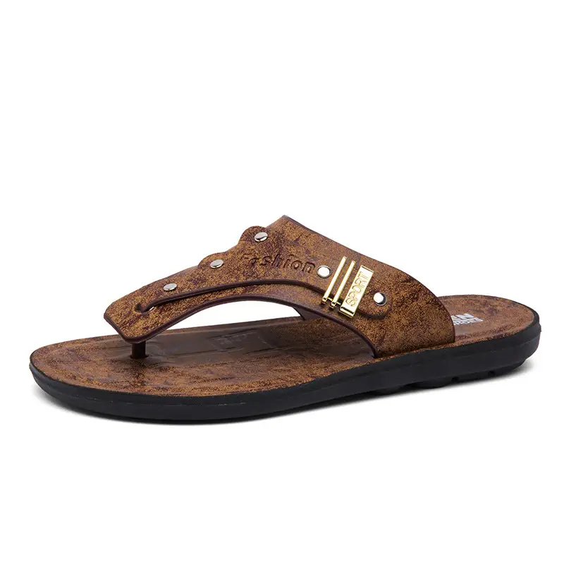 Men's Black Velvet Slip-On Sandals with Metal Decor