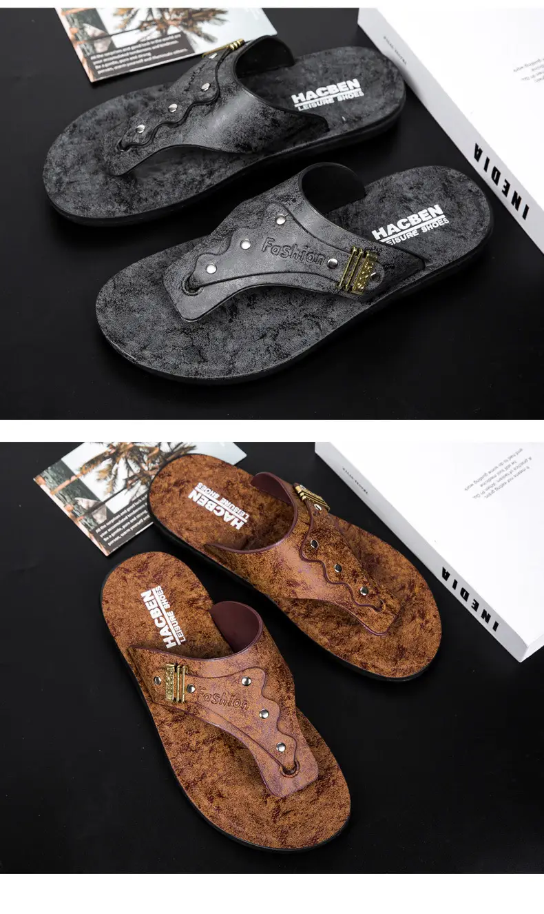 Men's Black Velvet Slip-On Sandals with Metal Decor — feature 11