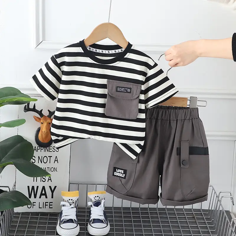 Boys Striped T-Shirt Shorts 2024 Summer Set - Image 3