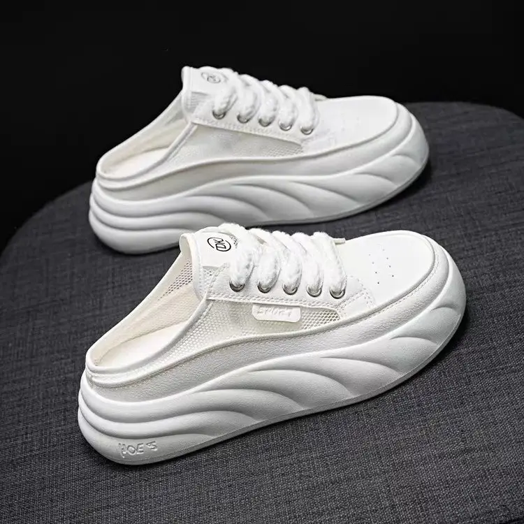 2024 New Summer Breathable Half-Shoe White Shoes Women's Shoes Thick Sole Outer Wear Lazy Trendy Sandals Toe Casual Shoes