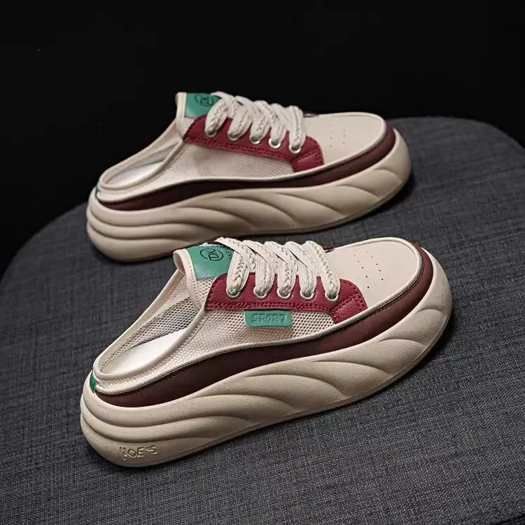2024 New Summer Breathable Half-Shoe White Shoes Women's Shoes Thick Sole Outer Wear Lazy Trendy Sandals Toe Casual Shoes