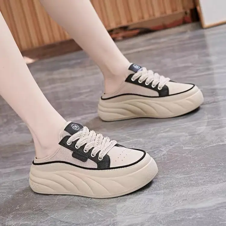 2024 New Summer Breathable Half-Shoe White Shoes Women's Shoes Thick Sole Outer Wear Lazy Trendy Sandals Toe Casual Shoes