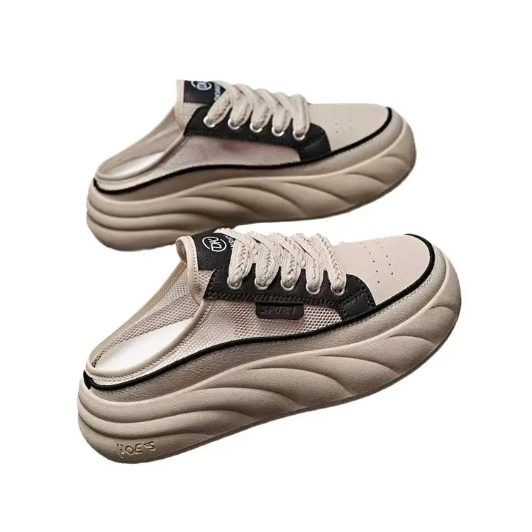 2024 New Summer Breathable Half-Shoe White Shoes Women's Shoes Thick Sole Outer Wear Lazy Trendy Sandals Toe Casual Shoes