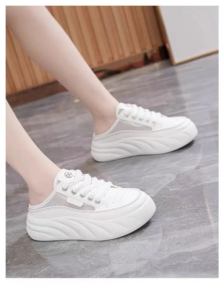 2024 New Summer Breathable Half-Shoe White Shoes Women's Shoes Thick Sole Outer Wear Lazy Trendy Sandals Toe Casual Shoes — feature 5