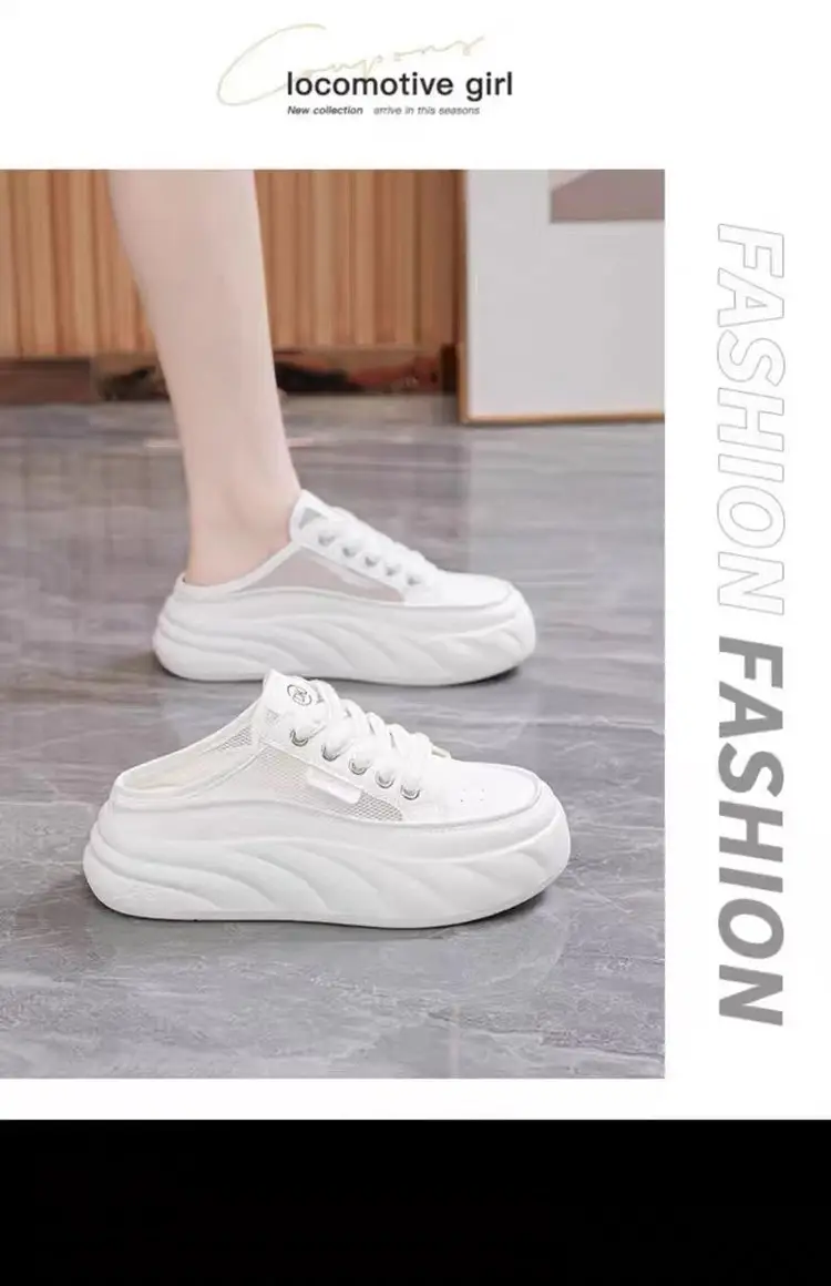 2024 New Summer Breathable Half-Shoe White Shoes Women's Shoes Thick Sole Outer Wear Lazy Trendy Sandals Toe Casual Shoes — feature 6