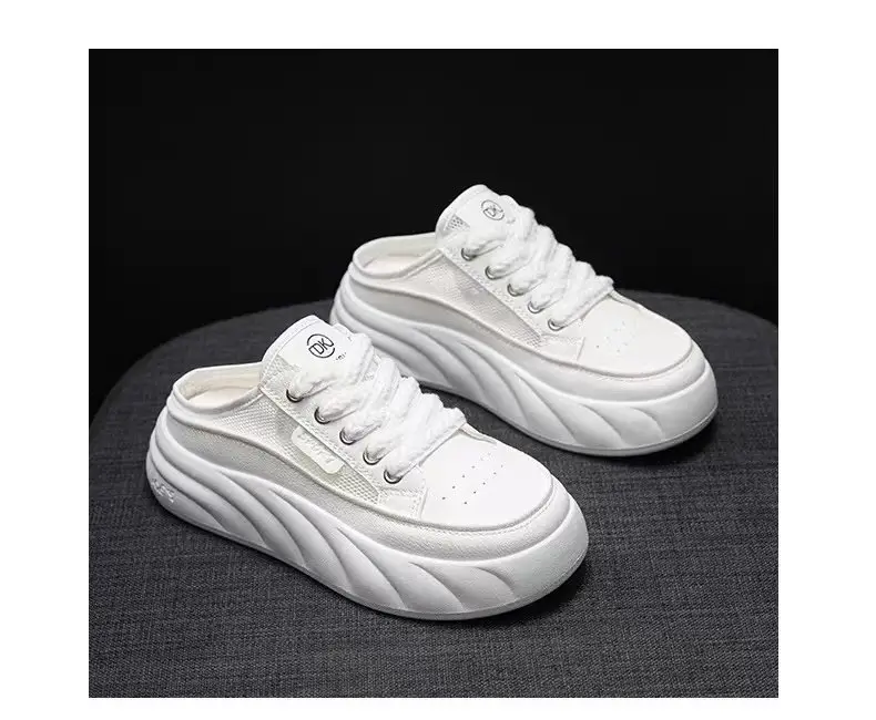 2024 New Summer Breathable Half-Shoe White Shoes Women's Shoes Thick Sole Outer Wear Lazy Trendy Sandals Toe Casual Shoes — feature 7