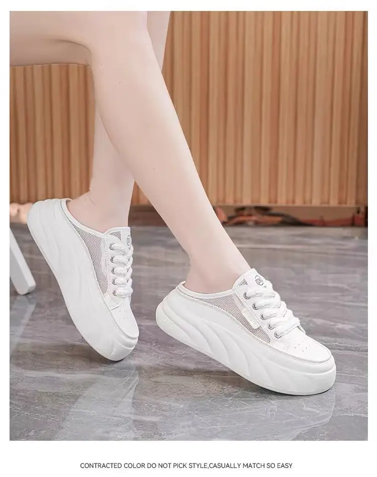2024 New Summer Breathable Half-Shoe White Shoes Women's Shoes Thick Sole Outer Wear Lazy Trendy Sandals Toe Casual Shoes — feature 8
