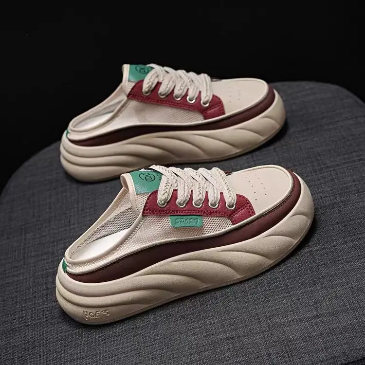 2024 New Summer Breathable Half-Shoe White Shoes Women's Shoes Thick Sole Outer Wear Lazy Trendy Sandals Toe Casual Shoes