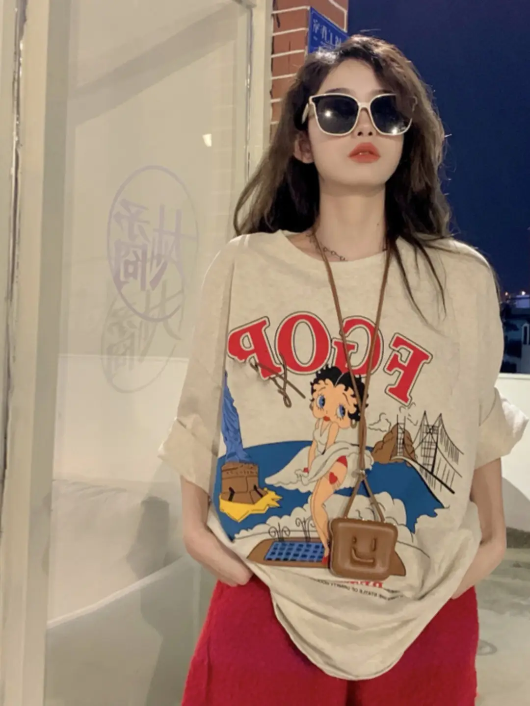 vintage American Retro T-shirt Women's Large Size Pure Cotton Short-sleeved Loose Slimming Look ins Niche Design Top Trendy