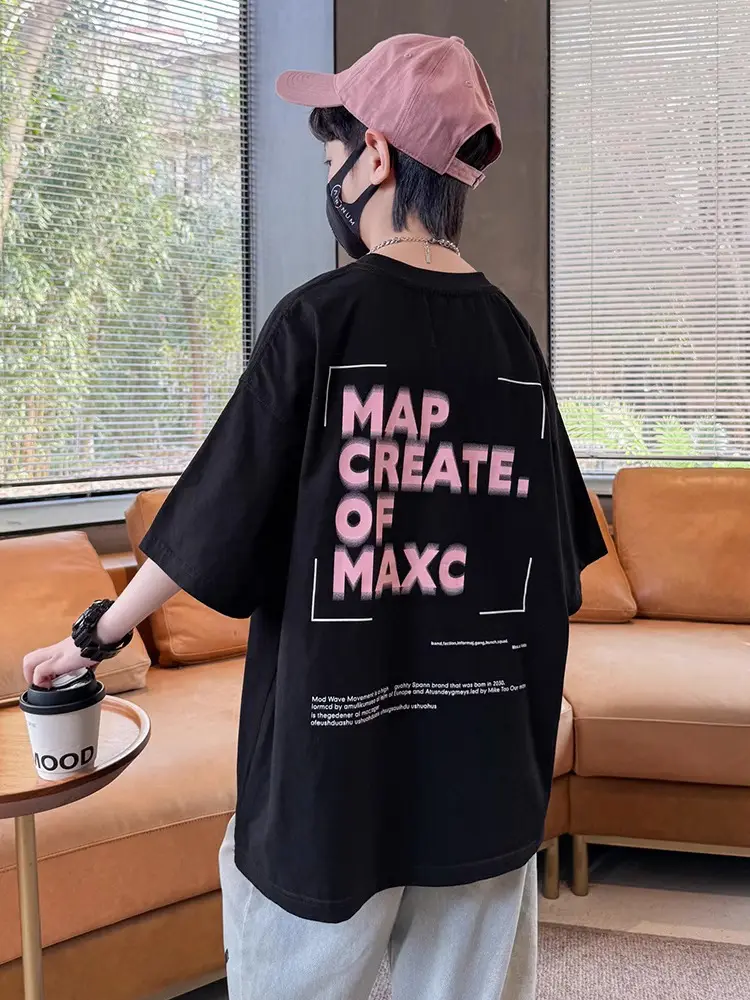 Kids Cotton Map T-Shirt Black Summer 2024 - Image 5