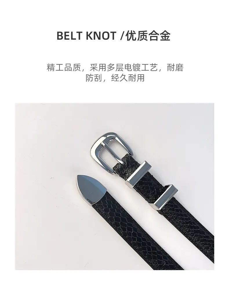 Women's Black Croc Leather Belt with Gold Buckle — feature 7