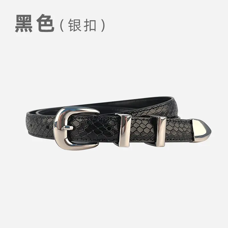 Women's Black Croc Leather Belt with Gold Buckle - Image 2
