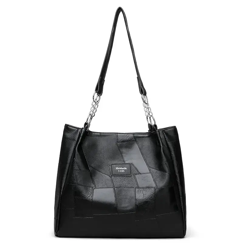 Black PU Leather Shoulder Bag for Women College Student