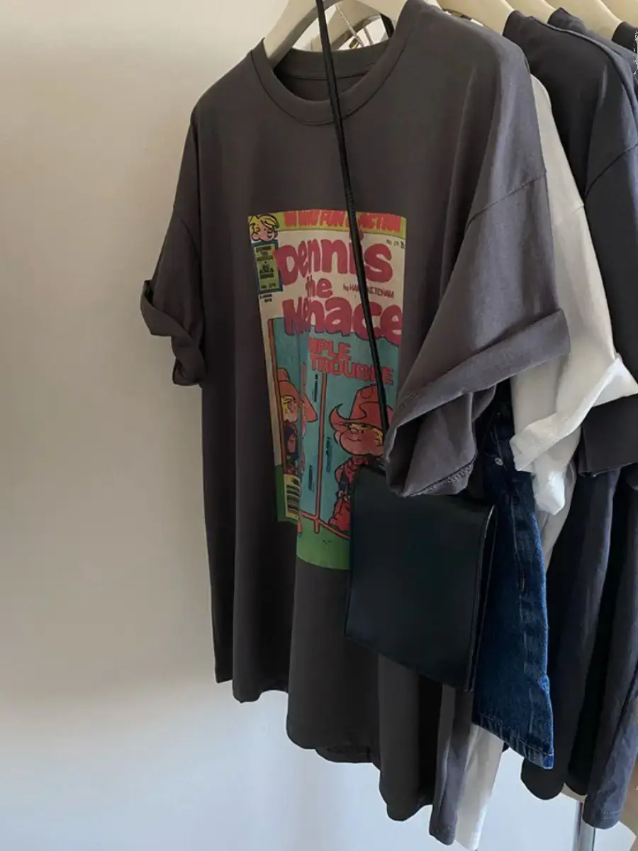 ExTra Large Size 150kg Hong Kong STyle ReTro Loose RighT Shoulder ShorT-sleeved T-shirT for FaT Girls Small Casual Half-sleeved Top SuMMer