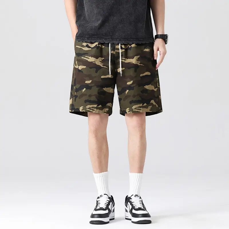 Men Camouflage Cotton Shorts Loose Sports Casual Black - Image 6