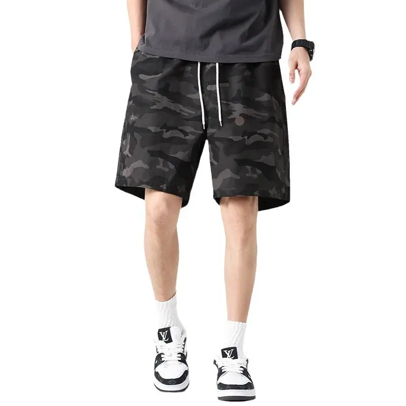 Men Camouflage Cotton Shorts Loose Sports Casual Black - Image 7