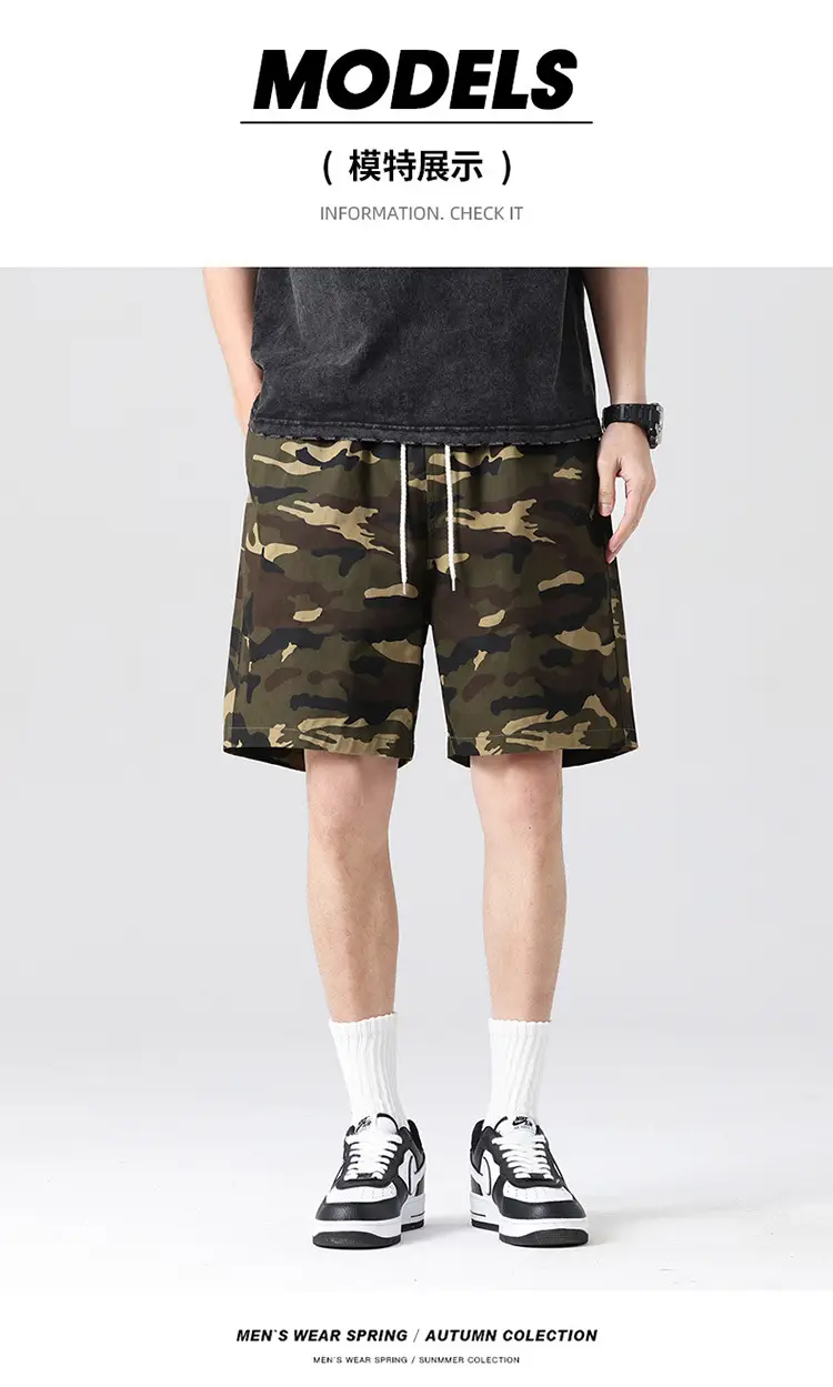 Men Camouflage Cotton Shorts Loose Sports Casual Black — feature 10
