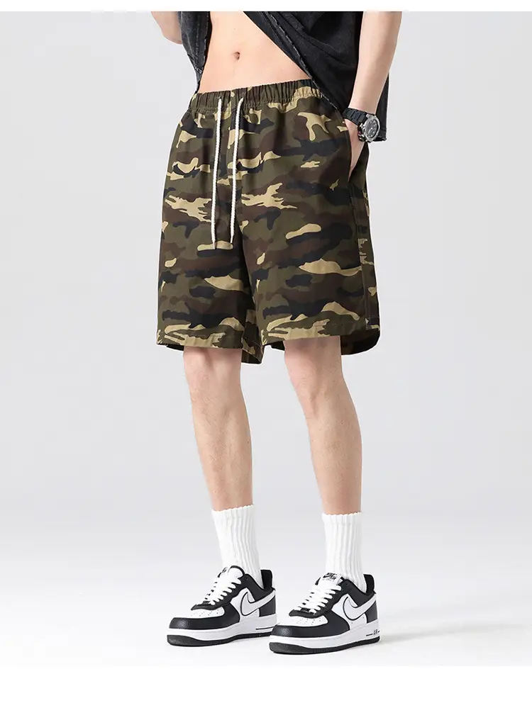 Men Camouflage Cotton Shorts Loose Sports Casual Black — feature 11