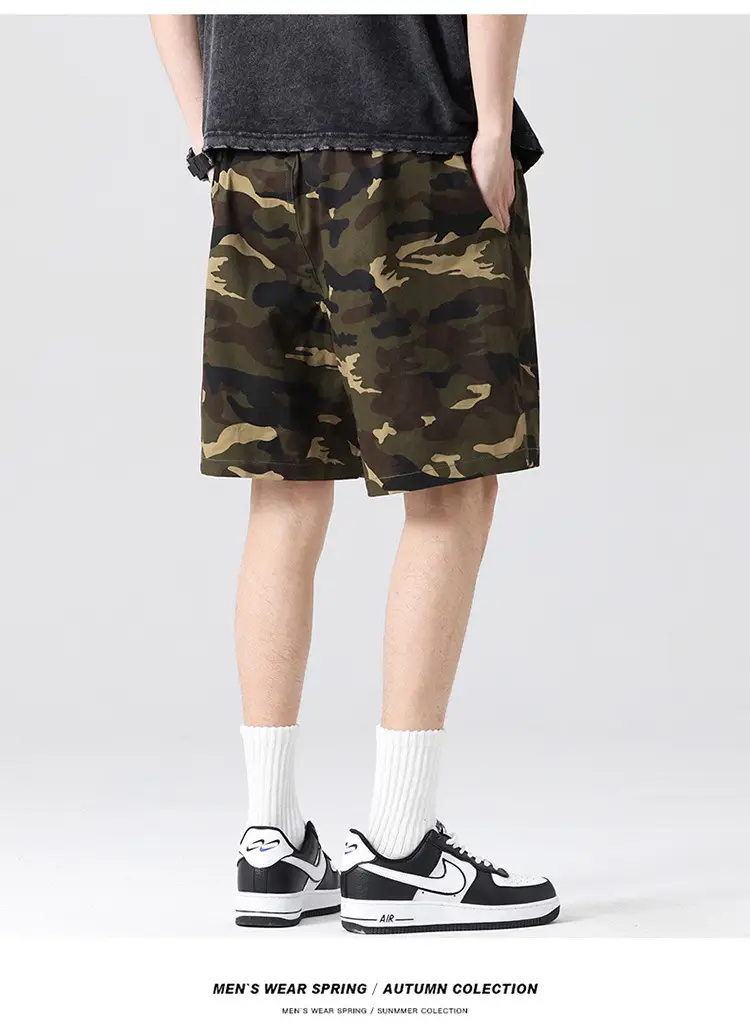 Men Camouflage Cotton Shorts Loose Sports Casual Black — feature 13