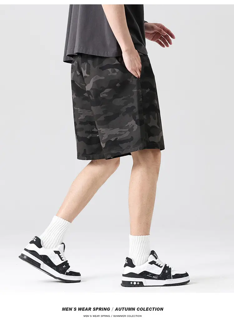 Men Camouflage Cotton Shorts Loose Sports Casual Black — feature 16
