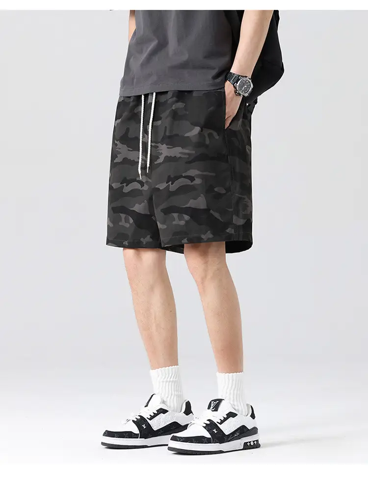 Men Camouflage Cotton Shorts Loose Sports Casual Black — feature 17
