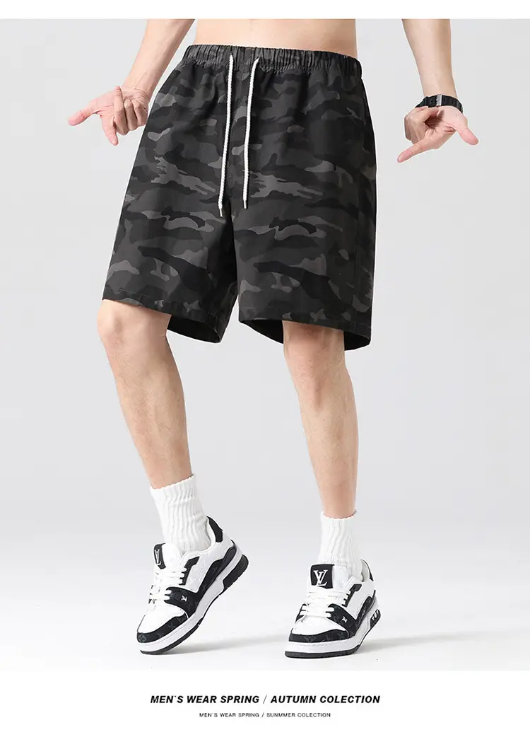 Men Camouflage Cotton Shorts Loose Sports Casual Black — feature 18