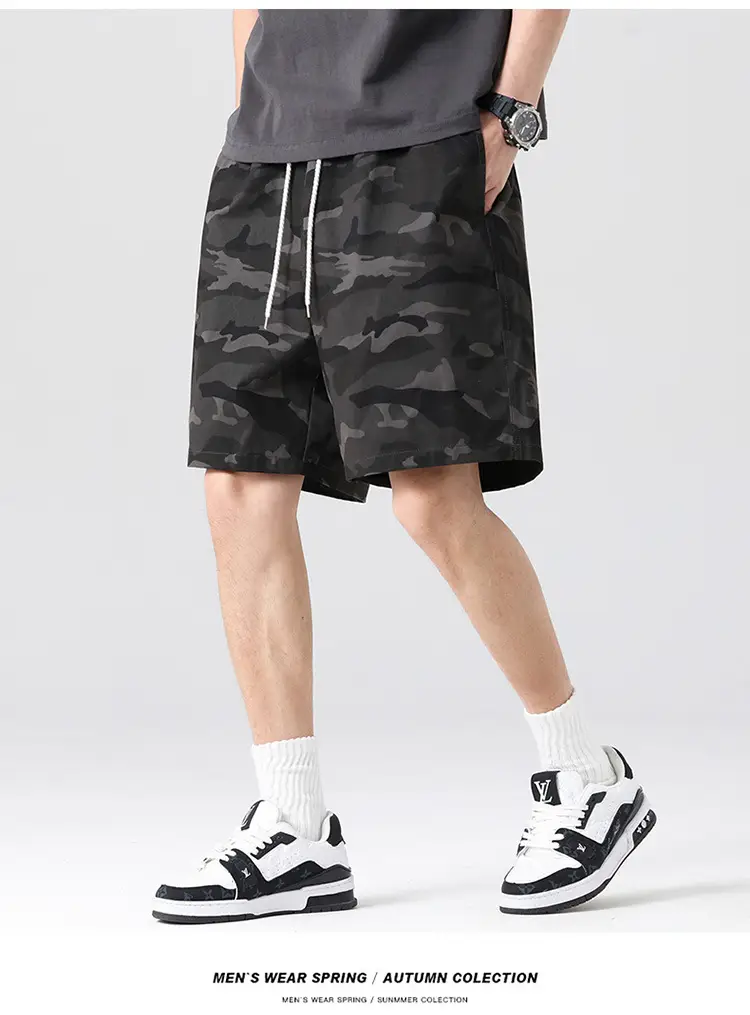 Men Camouflage Cotton Shorts Loose Sports Casual Black — feature 19