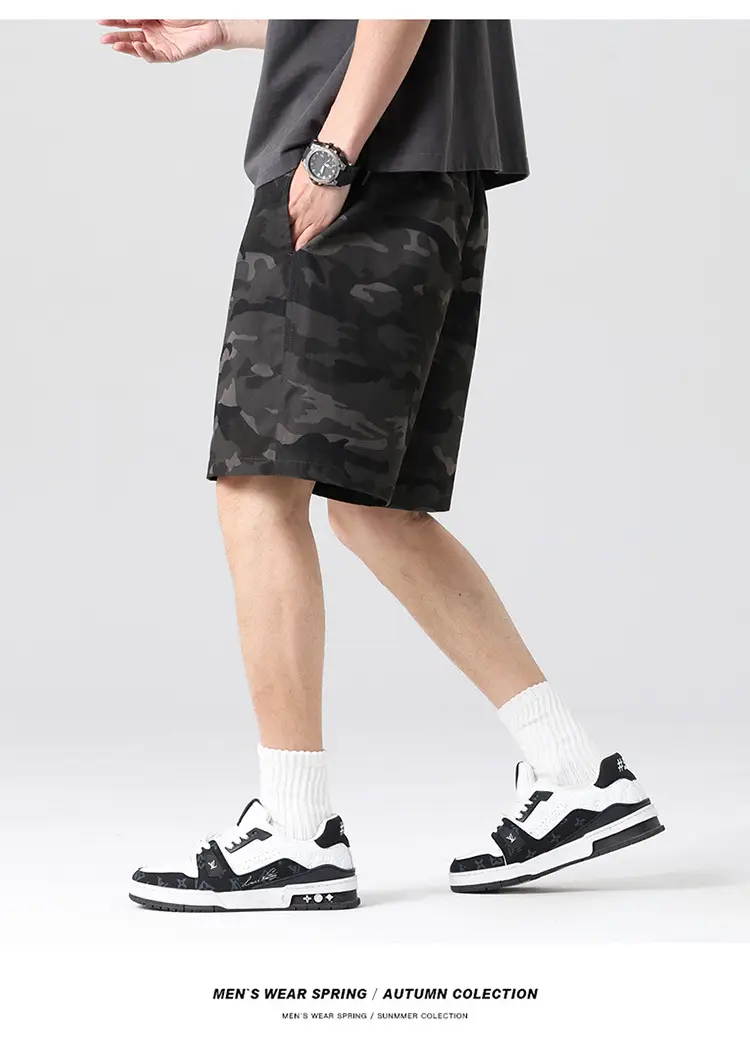 Men Camouflage Cotton Shorts Loose Sports Casual Black — feature 20