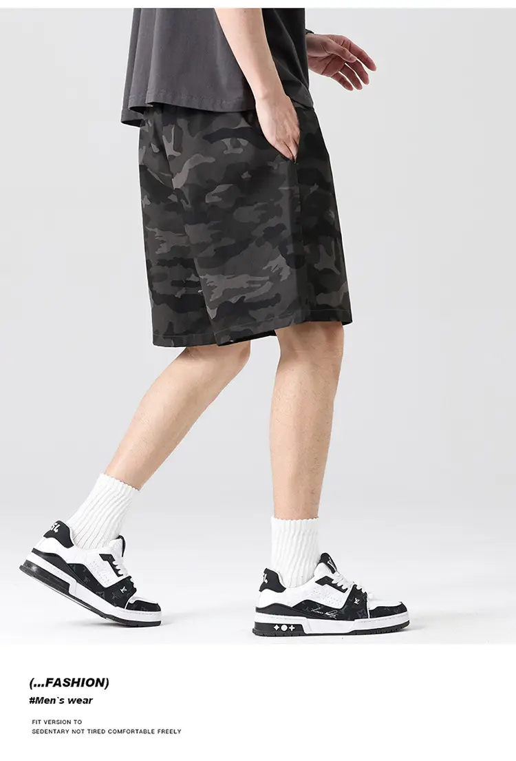 Men Camouflage Cotton Shorts Loose Sports Casual Black — feature 21