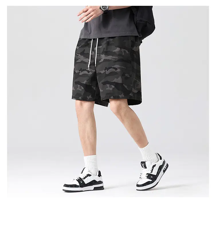 Men Camouflage Cotton Shorts Loose Sports Casual Black — feature 22