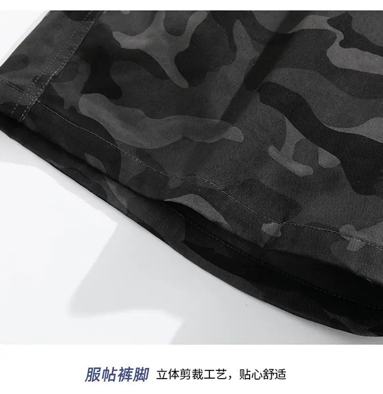 Men Camouflage Cotton Shorts Loose Sports Casual Black — feature 26