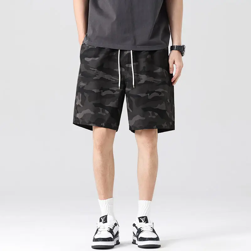 Men Camouflage Cotton Shorts Loose Sports Casual Black - Image 2