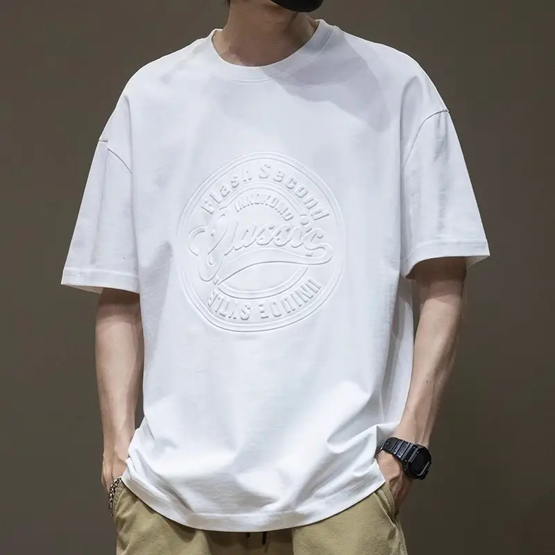 Men Black Heavy Cotton T-Shirt Plus Size Steel Print - Image 2