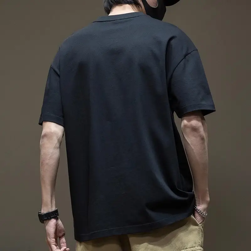 Men Black Heavy Cotton T-Shirt Plus Size Steel Print - Image 3
